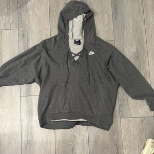 Nike Charcoal Hoodie with Lace-Up Detail